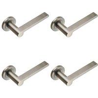 Loops 4x PAIR Flat Bar Lever with Rounded End on Round Rose Concealed Fix Satin Steel in Metallics