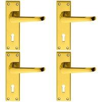 Loops 4x PAIR Straight Victorian Handle on Lock Backplate 150 x 42mm Polished Brass in Metallics