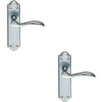 Loops 2x PAIR Curved Door Handle Lever on Latch Backplate 180 x 45mm Satin Chrome