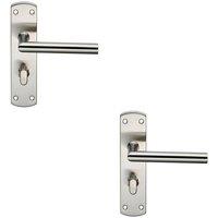 Loops 2x Mitred Lever on Bathroom Backplate Door Handle Thumbturn Lock Satin Steel in Metallics