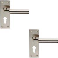 Loops 2x PAIR Round Bar Handle on Slim Euro Lock Backplate 150 x 50mm Satin Nickel in Metallics