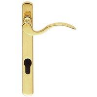 Loops Scroll Lever Door Handle on Lock Backplate Polished Brass 208 x 25mm in Metallics
