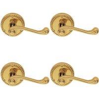 Loops 4x PAIR Georgian Scroll Handle on Round Rose Rope Design Pattern Polished Brass in Metallics
