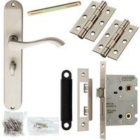 Loops Door Handle & Bathroom Lock Pack Satin Chrome Scroll Round Tall Slim Backplate