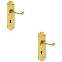Loops 2x PAIR Victorian Scroll Handle on Lock Backplate 205 x 49mm Polished Brass in Metallics