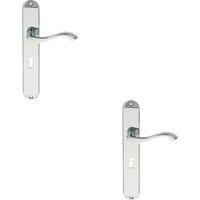 Loops 2x PAIR Curved Handle on Long Slim Lock Backplate 241 x 40mm Polished Chrome