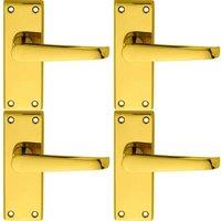 Loops 4x PAIR Straight Handle on Short Latch Backplate 118 x 42mm Polished Brass in Metallics