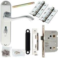 Loops Door Handle & Bathroom Lock Pack Chrome Curved Lever Thumb Turn Backplate