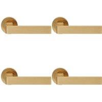 Loops 4x PAIR Straight Square Handle on Round Rose Concealed Fix Satin Brass in Metallics