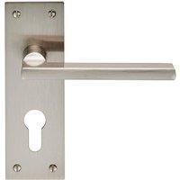 Loops PAIR Straight Bar Handle on Slim Euro Lock Backplate 150 x 50mm Satin Nickel in Metallics