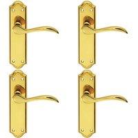 Loops 4x PAIR Curved Door Handle Lever on Latch Backplate 180 x 45mm Polished Brass in Metallics