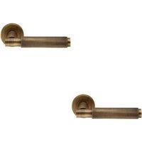 Loops 2x PAIR Knurled Grip Round Bar Handle on Round Rose Concealed Fix Antique Brass in Metallics