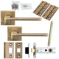 Loops Door Handle & Latch Pack Antique Brass Straight Lever Screwless Square Rose in Metallics