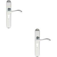 Loops 2x PAIR Curved Lever on Long Slim Euro Lock Backplate 241 x 40mm Polished Chrome