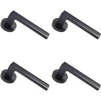 Loops 4x PAIR Straight Square Handle on Round Rose Concealed Fix Matt Black Finish