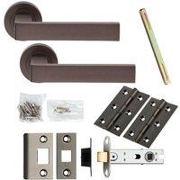Loops Door Handle & Latch Pack Matt Bronze Flat Square Lever Screwless Round Rose