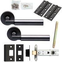 Loops Door Handle & Latch Pack Matt Black Straight Round Lever Screwless Round Rose