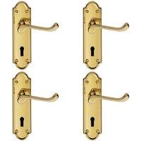 Loops 4x PAIR Victorian Upturned Handle on Lock Backplate 168 x 47mm Polished Brass in Metallics