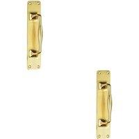 Loops 2x One Piece Door Pull Handle on Backplate 297mm Length Polished Brass in Metallics