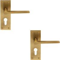 Loops 2x PAIR Flat Straight Lever on Slim Euro Lock Backplate 150 x 50mm Antique Brass in Metallics