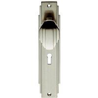 Loops PAIR Line Detailed Door Knob on Lock Backplate 205 x 45mm Satin Nickel in Metallics