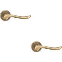 Loops 2x PAIR Scroll Shaped Lever Handle on Round Rose Concealed Fix Antique Brass in Metallics