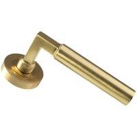 Loops PAIR Straight Round Bar Handle on Round Rose Concealed Fix Satin Brass in Metallics