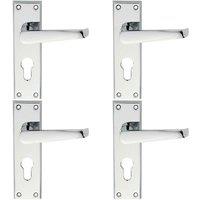 Loops 4x PAIR Straight Victorian Lever on Euro Lock Backplate 150 x 43mm Chrome