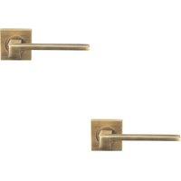 Loops 2x PAIR Flat Squared Bar Handle on Square Rose Concealed Fix Antique Brass in Metallics
