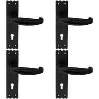 Loops 4x PAIR Creased Style Handle on Slim Lock Backplate 156 x 38mm Black Antique
