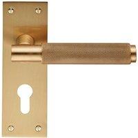 Loops PAIR Knurled Round Handle on Slim Euro Lock Backplate 150 x 50mm Satin Brass in Metallics