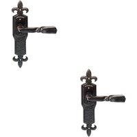 Loops 2x PAIR Forged Twisted Ornate Lever on Latch Backplate 226 x 50mm Black Antique