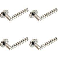Loops 4x PAIR Mitred Round Bar Lever Ringed Design Conceled Fix Polished Satin Steel in Metallics