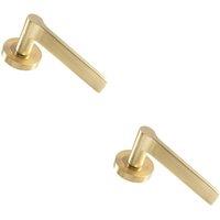 Loops 2x PAIR Straight Rounded Handle on Round Rose Concealed Fix Satin Brass in Metallics