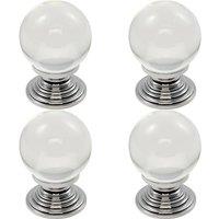 Loops 4x Crystal Ball Cupboard Door Knob 30mm Diameter Clear Translucent & Chrome