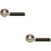Loops 2x PAIR Carbon Fibre Round Bar Handle on Round Rose Concealed Fix Satin Steel in Metallics