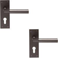 Loops 2x PAIR Round Bar Handle on Slim Euro Lock Backplate 150 x 50mm Matt Bronze
