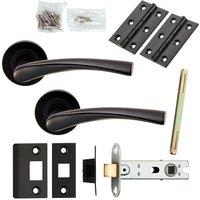 Loops Door Handle & Latch Pack Matt Black Twist Curved Lever Screwless Round Rose