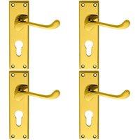 Loops 4x PAIR Victorian Scroll Lever on Euro Lock Backplate 150 x 43mm Polished Brass in Metallics