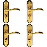 Loops 4x PAIR Curved Door Handle Lever on Bathroom Backplate 180 x 45mm Brushed Bronze