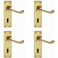 Loops 4x PAIR Victorian Scroll Handle on Lock Backplate 150 x 43mm Polished Brass in Metallics
