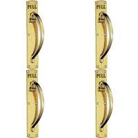 Loops 4x Curved Right Handed Door Pull Handle Engraved with 'Pull' Polished Brass in Metallics