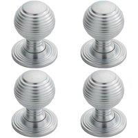 Loops 4x Textured Reeded Ball Cupboard Door Knob 35mm Dia Satin Chrome Handle