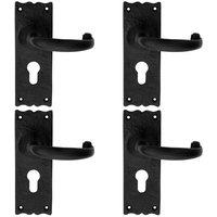 Loops 4x PAIR Forged Curved Handle on Euro Lock Backplate 155 x 54mm Black Antique