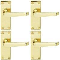 Loops 4x Straight Victorian Lever on Rectangular Latch Backplate Handle Polished Brass in Metallics