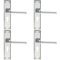 Loops 4x Flat Straight Lever on Euro Lock Backplate Handle 180 x 40mm Polished Chrome