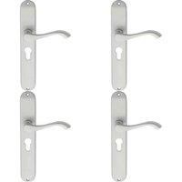 Loops 4x PAIR Curved Handle on Long Slim Euro Lock Backplate 241 x 40mm Satin Chrome