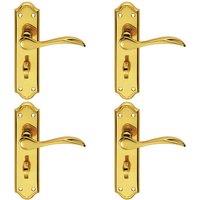 Loops 4x PAIR Curved Door Handle Lever on Bathroom Backplate 180 x 45mm Polished Brass in Metallics