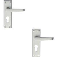 Loops 2x PAIR Straight Victorian Handle on Euro Lock Backplate 150 x 43mm Satin Chrome