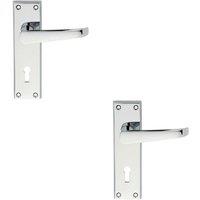 Loops 2x PAIR Straight Victorian Handle on Lock Backplate 150 x 43mm Polished Chrome